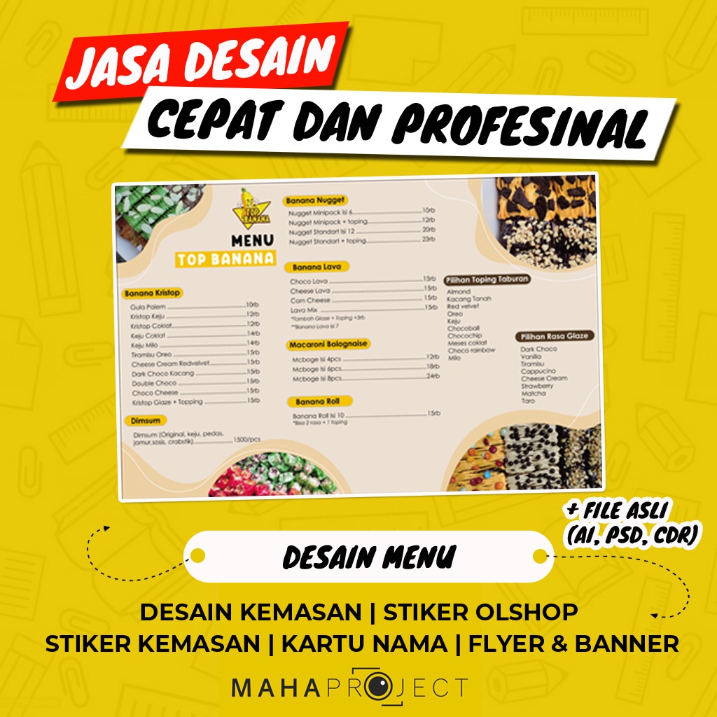 DESAIN MENU - [CEPAT DAN MURAH] [Jasa Desain Kemasan, Stiker Kemasan Makanan,  Botol, Minuman, Maske
