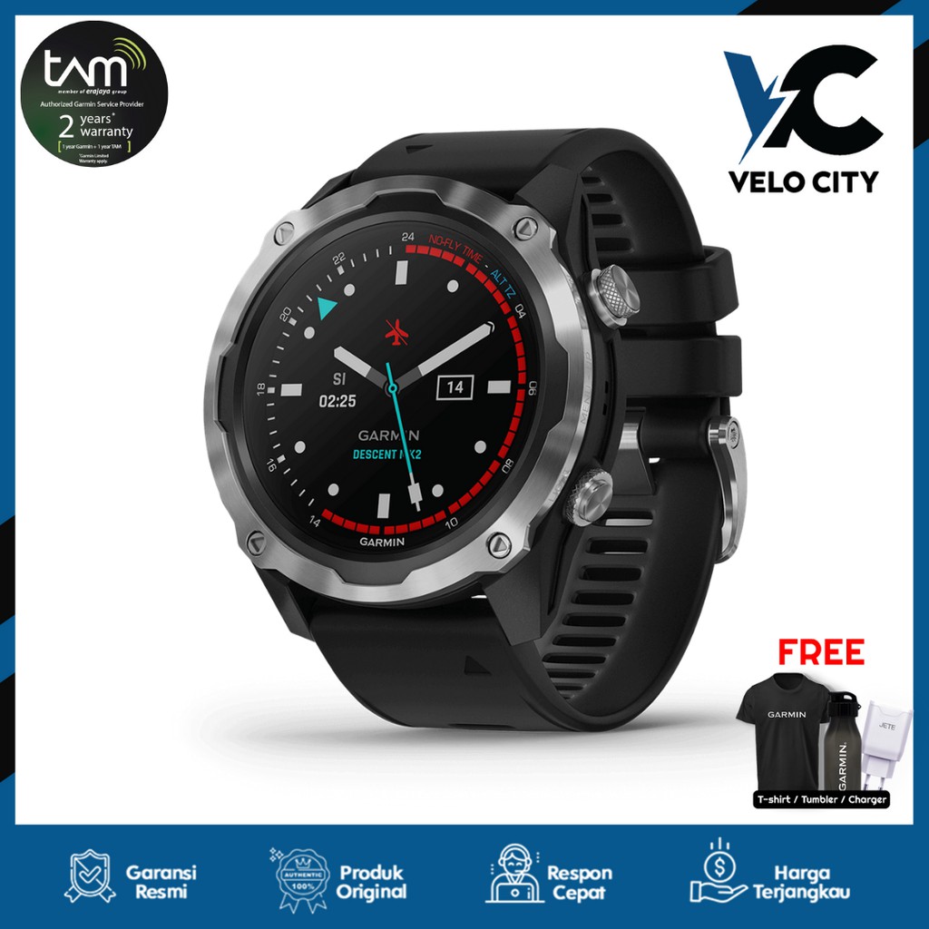 Garmin Descent Mk2 Stainless Steel with Black Band Garansi Resmi TAM 2 Tahun