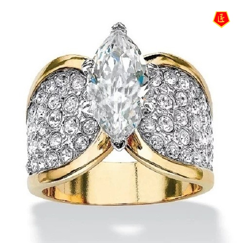 [Ready Stock]18K Gold Color Separation Horse Eye Rhinestone Ring