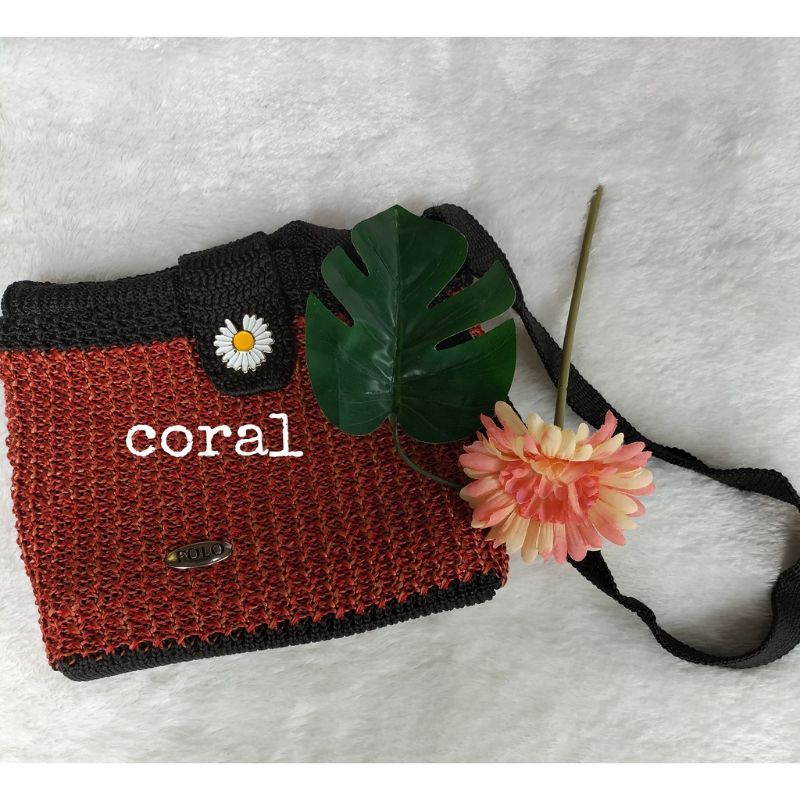 TAS SELEMPANG WANITA/TAS RAJUT TEBAL MOTIF SUNFLOWER