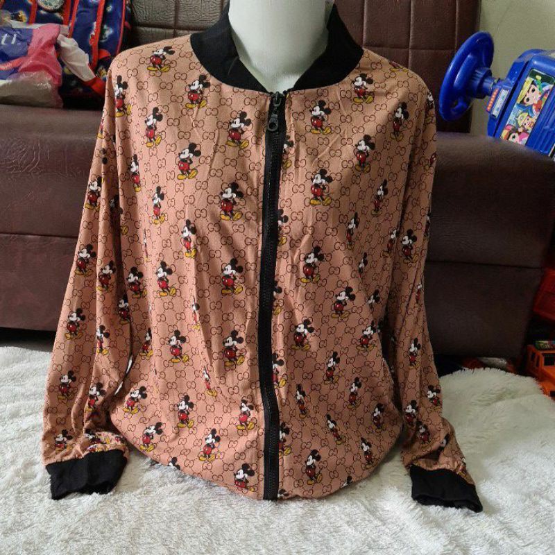 Jaket fashion wanita import Mickey gucci cokelat[TERBARU]