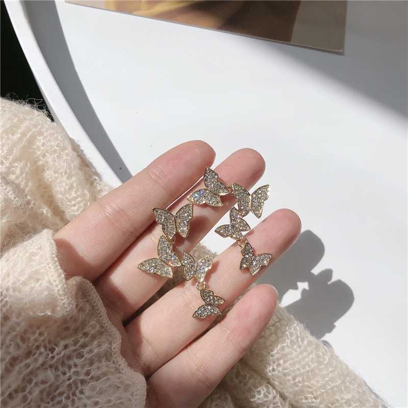 Korean vintage butterfly earrings S925 silver crystal fashion Jewelry accessories