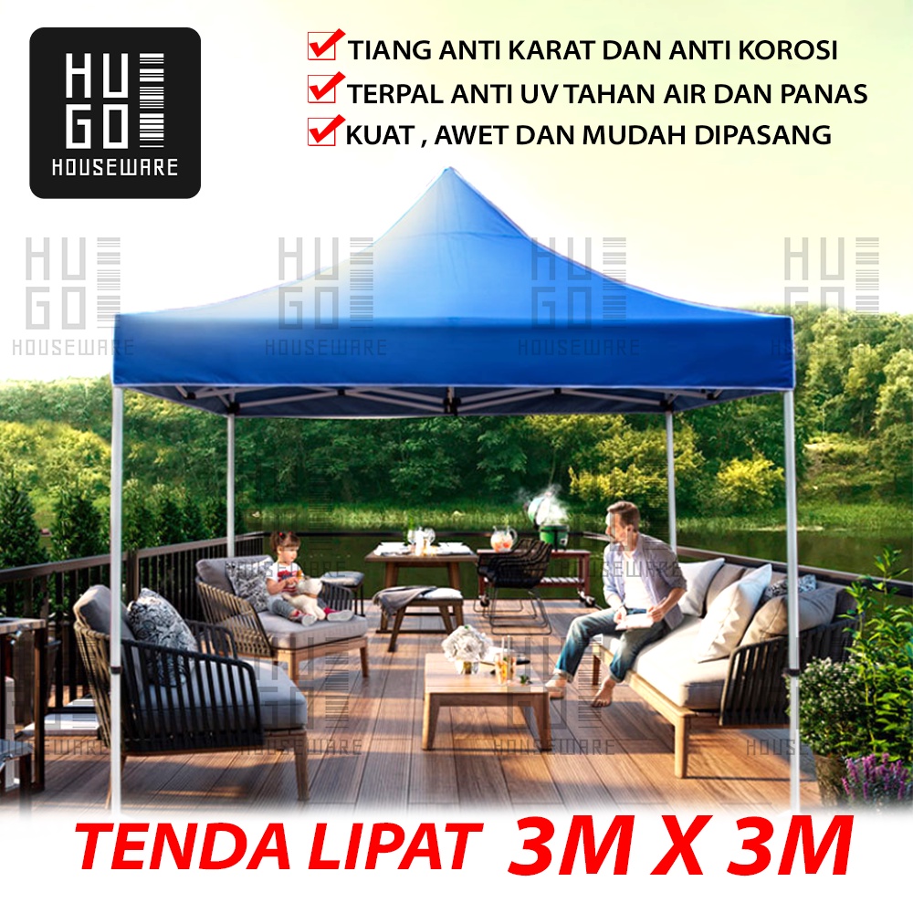 HUGO Tenda Lipat 3x3m Jualan Bazar Dagang Pameran Gazebo Tenda Jualan Otomatis Praktis