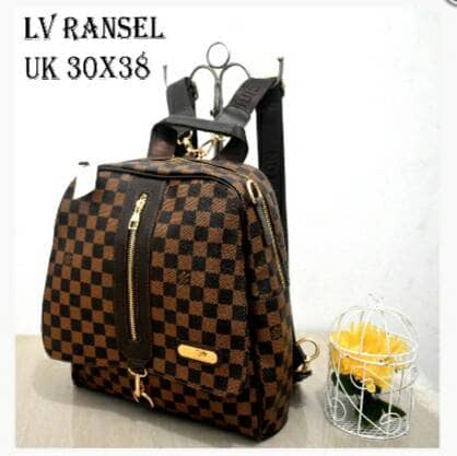 Terbaru Tas ransel wanita LV damier resleting tengah branded/tas wanita murah