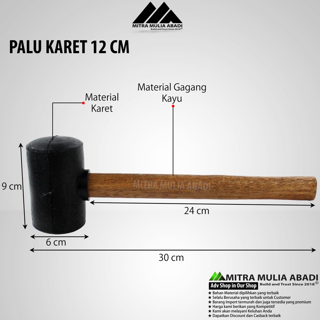 PALU KARET 12 0Z GAGANG KAYU PALU KERAMIK