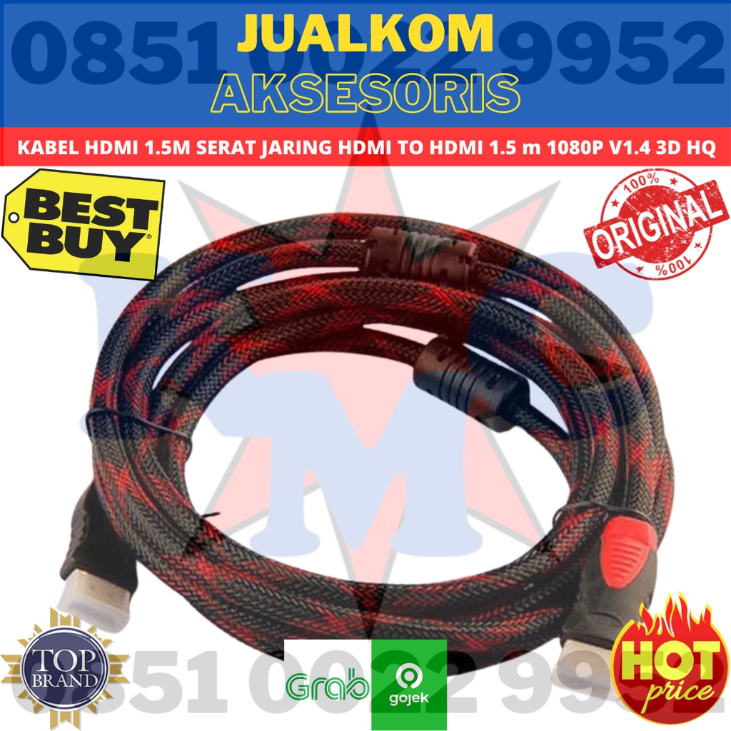 KABEL HDMI 1.5M SERAT JARING HDMI TO HDMI 1.5 m 1080P V1.4 3D HQ