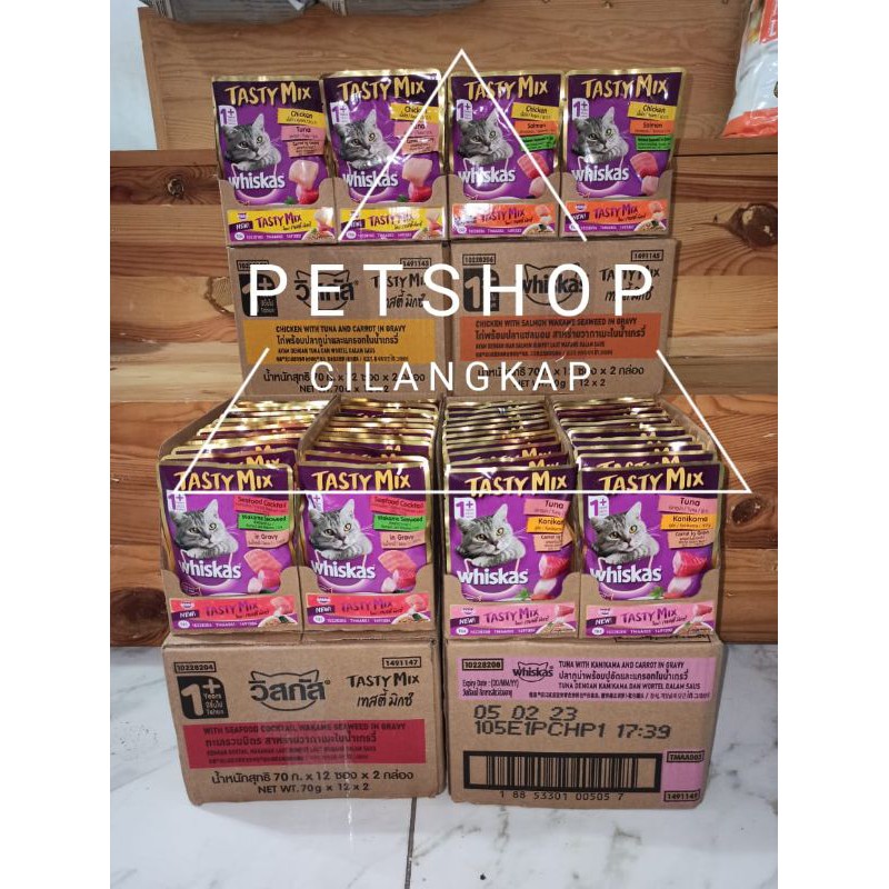 whiskas sachet tasty mix 70gram whiskas pouch makanan kucing