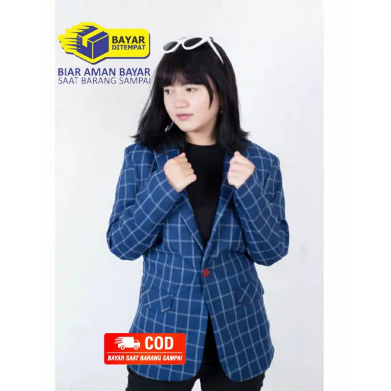 Blazer wanita kotak - Jas wanita motif kotak - Blazer formal kotak-kotak