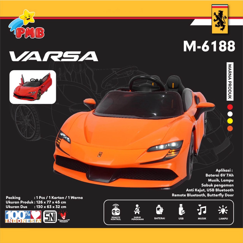 Mobil Aki Mainan Anak Remote Control PMB TOYS  Varsa TYPE M6188 Ferrari SNI Garansi Termurah Murah-1