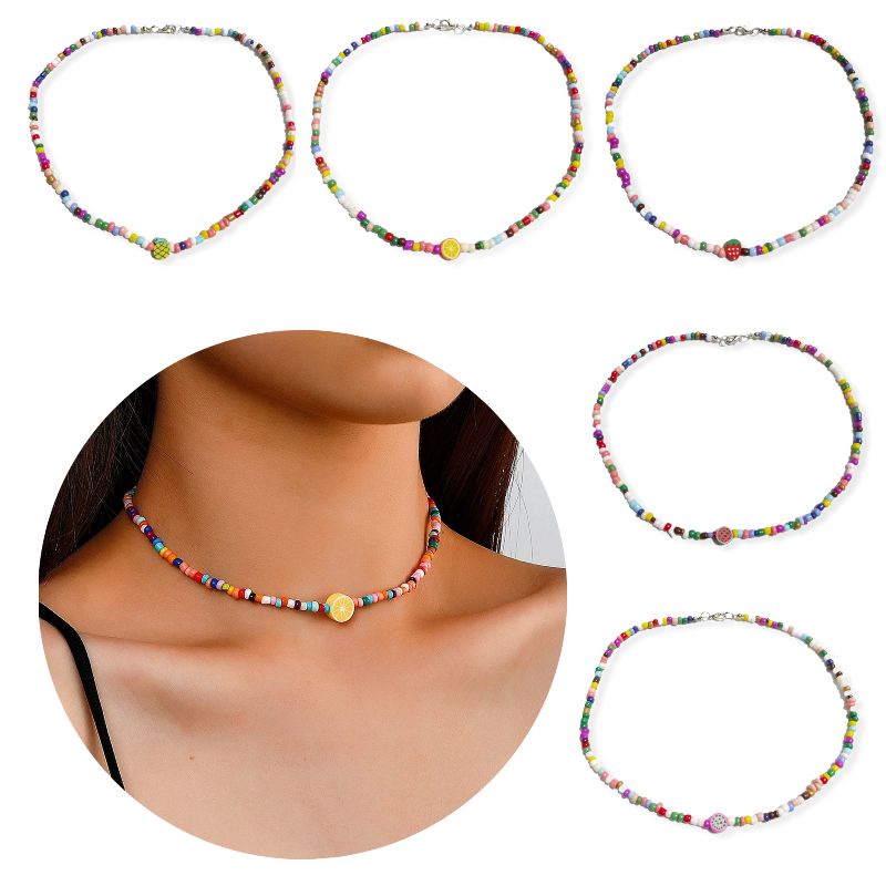 Kalung Bohemian Colorful Fruit Clay Beads Boho Style Necklace Buah Buahan Manik Warna Warni