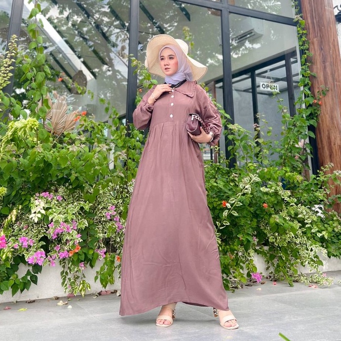 Gamis Wanita Amelia Maxi Dress Bahan Rayon Kancing Depan