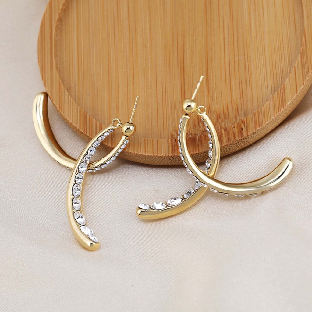 Hu Hu Hu Hu Hu Alat Bantu Pasang Kacamata♡ 1 Pasang Anting Juntai Bentuk Melengkung Aksen Berlian Imitasi Bahan Alloy Untuk Penggunaan Sehari-Hari