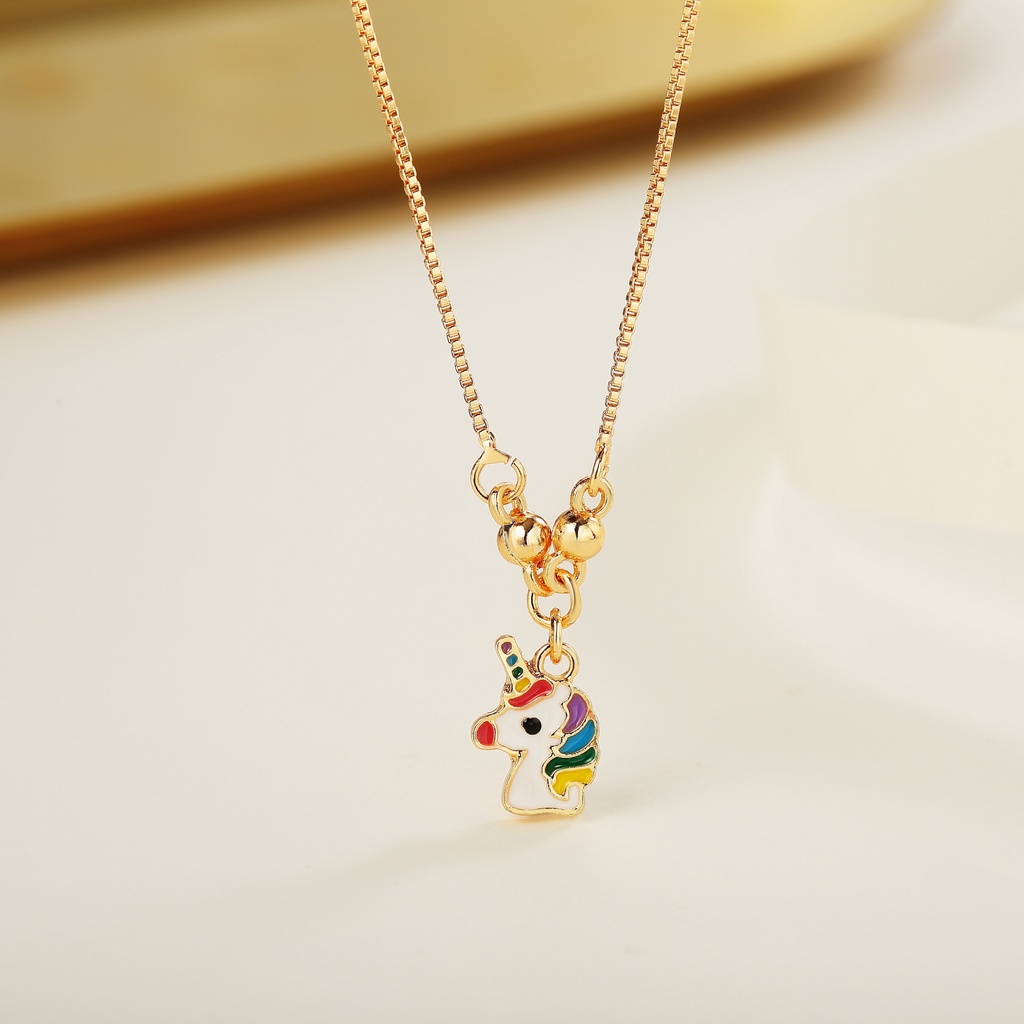 Y444 Kartun Kalung Aksesoris Cute Unicorn Girls Titanium Necklace Jewelry Gift Terbaru Anti Karat Anti Alergi Kalung