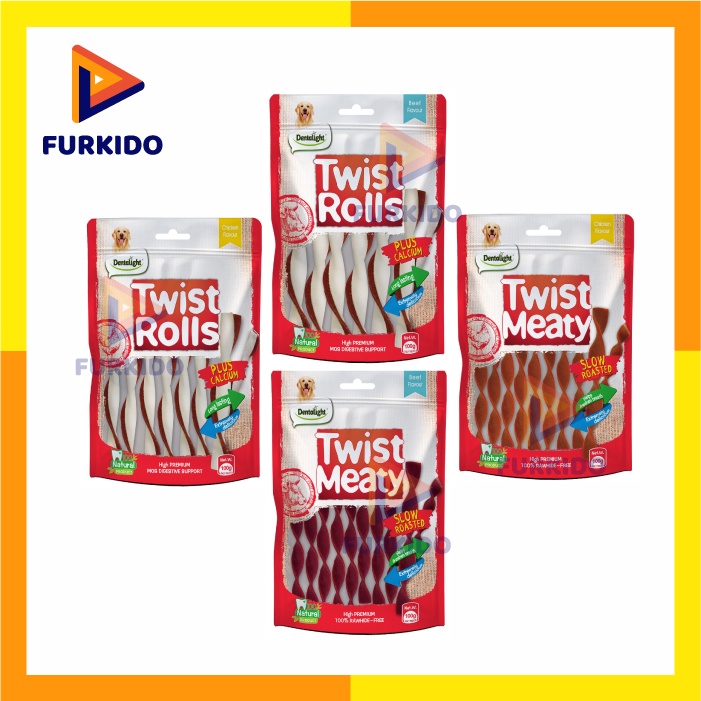 Dentalight Twist Rolls &amp; Twist Meaty 100 Gr Snack Anjing / Dog Treats