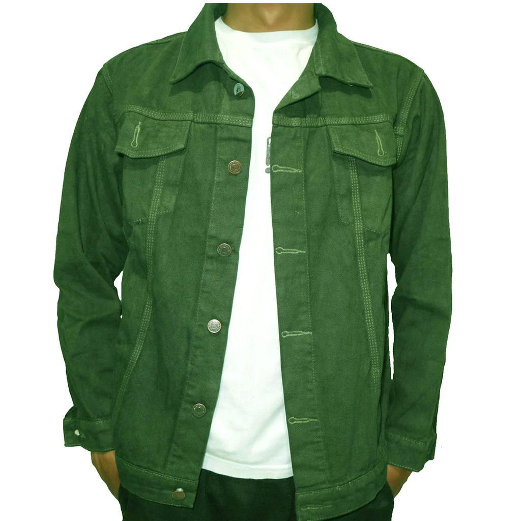 JAKET JEANS PRIA DEWASA WARNA HIJAU ARMY BAHAN DENIM UKURAN SIZE M-L-XL