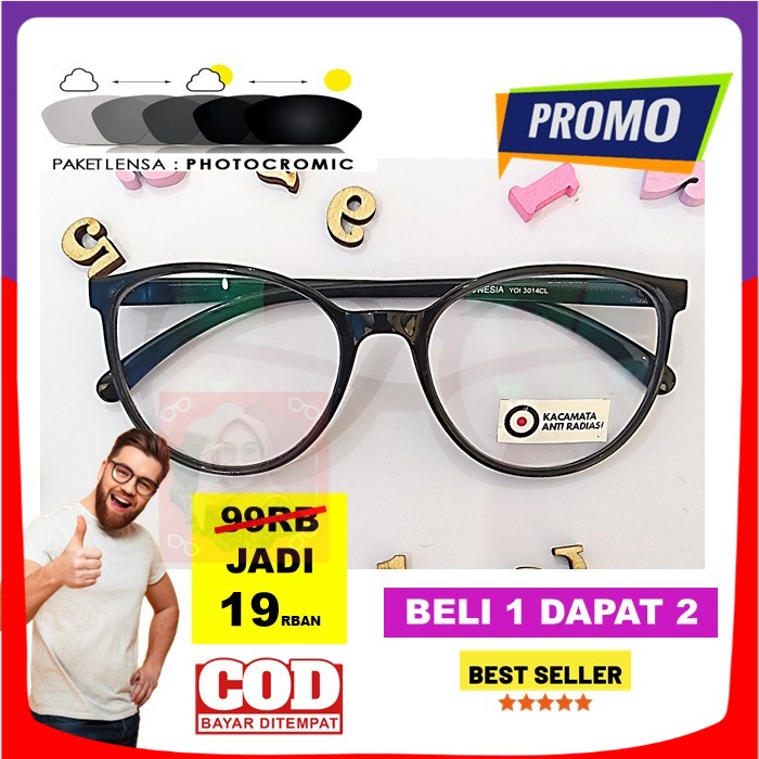 WOW MURAH Kacamata Photokromic Pria Wanita Bulat Oval Gagang Plastik Minus Normal Komputer Anti Sila