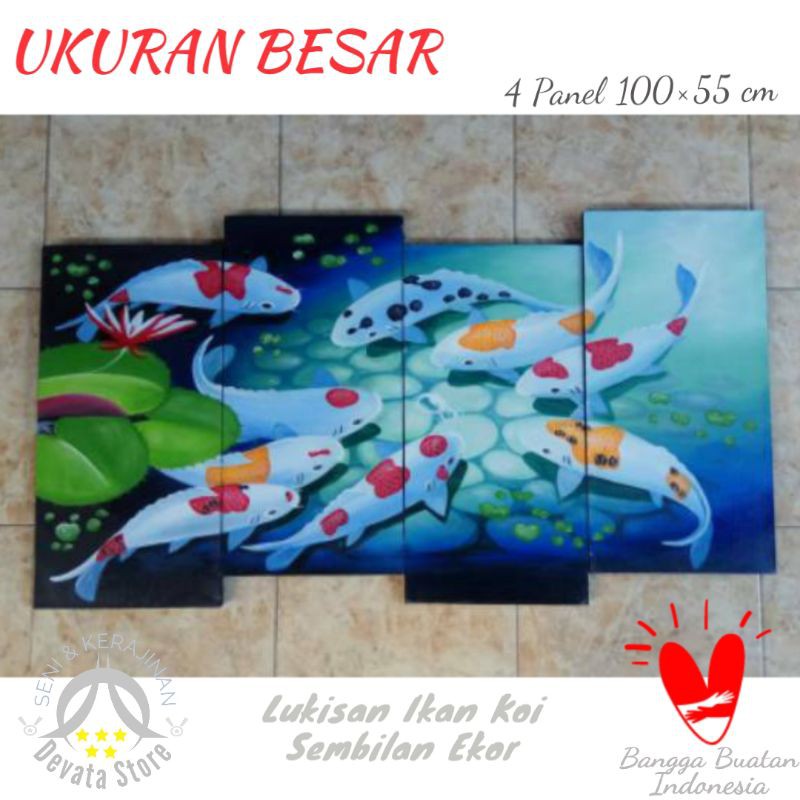 HIASAN DEKORASI DINDING RUMAH LUKISAN BESAR IKAN KOI SIMBOL FENGSUI