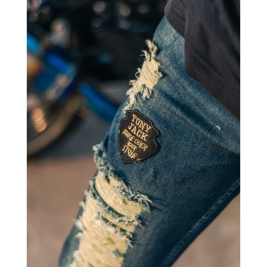 Denim Logo Bordir - Slim Fit Pria Strecth - Celana Panjang - Jeans Pria Polos - Jeans Tony jack - Je