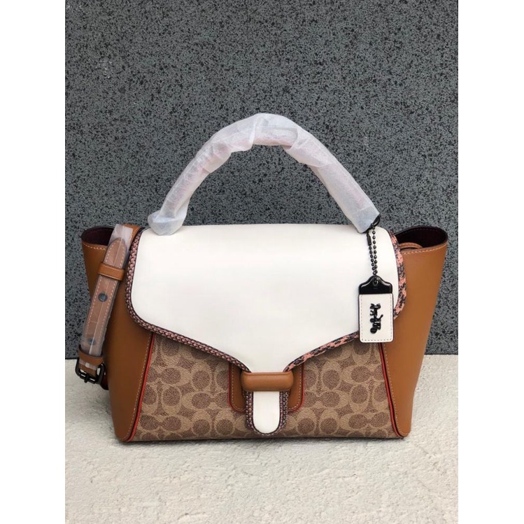 Tas Coach Courier Snake Trim Signature Tan Chalk Multi New Original