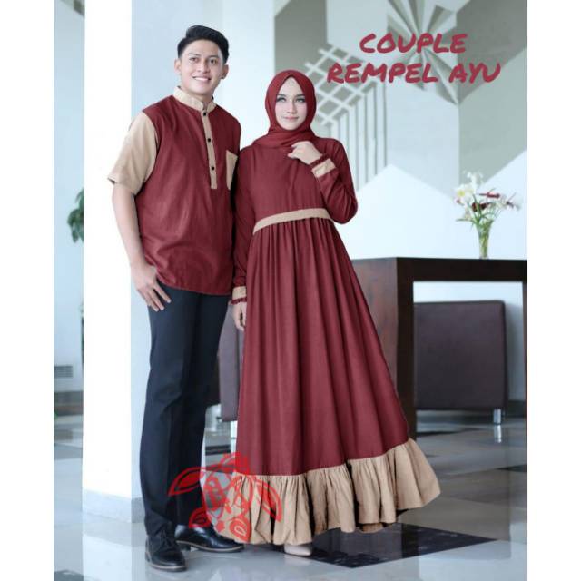 Baju Couple Pasangan Set Gamis Couple Keluarga Kapelan Suami Isri Kapel Pacar Kondangan Kekinian Terbaru 2022