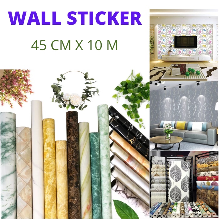 Wallpaper Dinding 10 Meter x 45 Cm Wall - Wall Paper Sticker Dinding Tembok 1 Kg muat 2 Roll