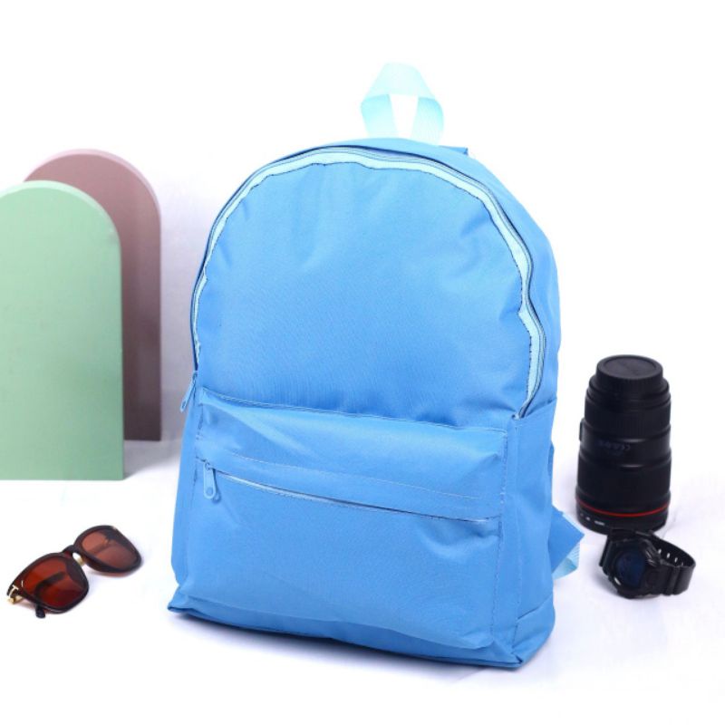 Ransel Polos Pria Wanita Tas Sekolah Backpack SD/SMP/SMA EMOEMO-Biru langit