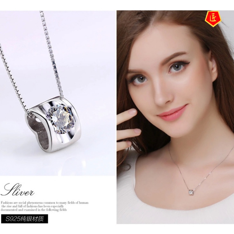 [Ready Stock]Korean Style Women's Fashion Crystal Pendant Zircon Heart-Shaped Necklace Simple Temperament