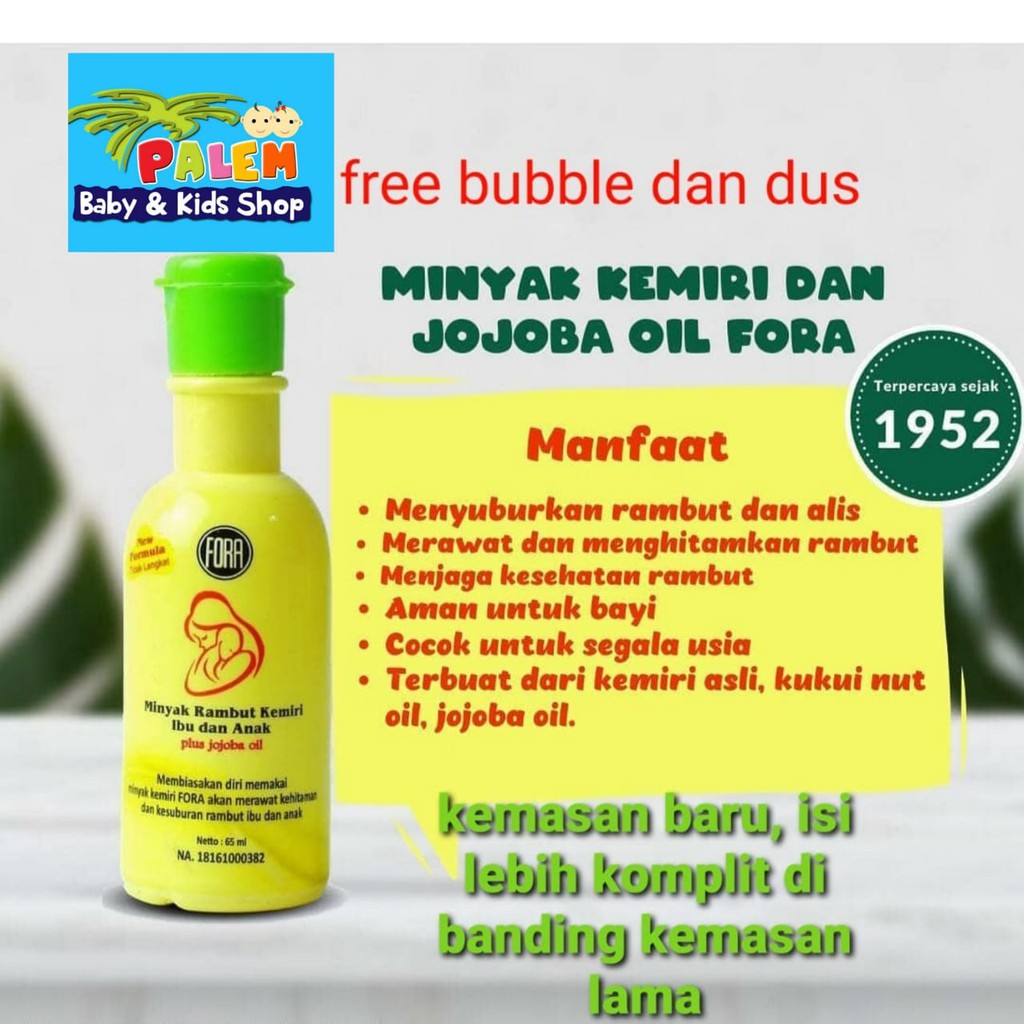 Minyak Kemiri Plus Jojoba Oil FORA Penyubur Penumbuh Rambut Bayi Anak Balita 65 ml free bubble