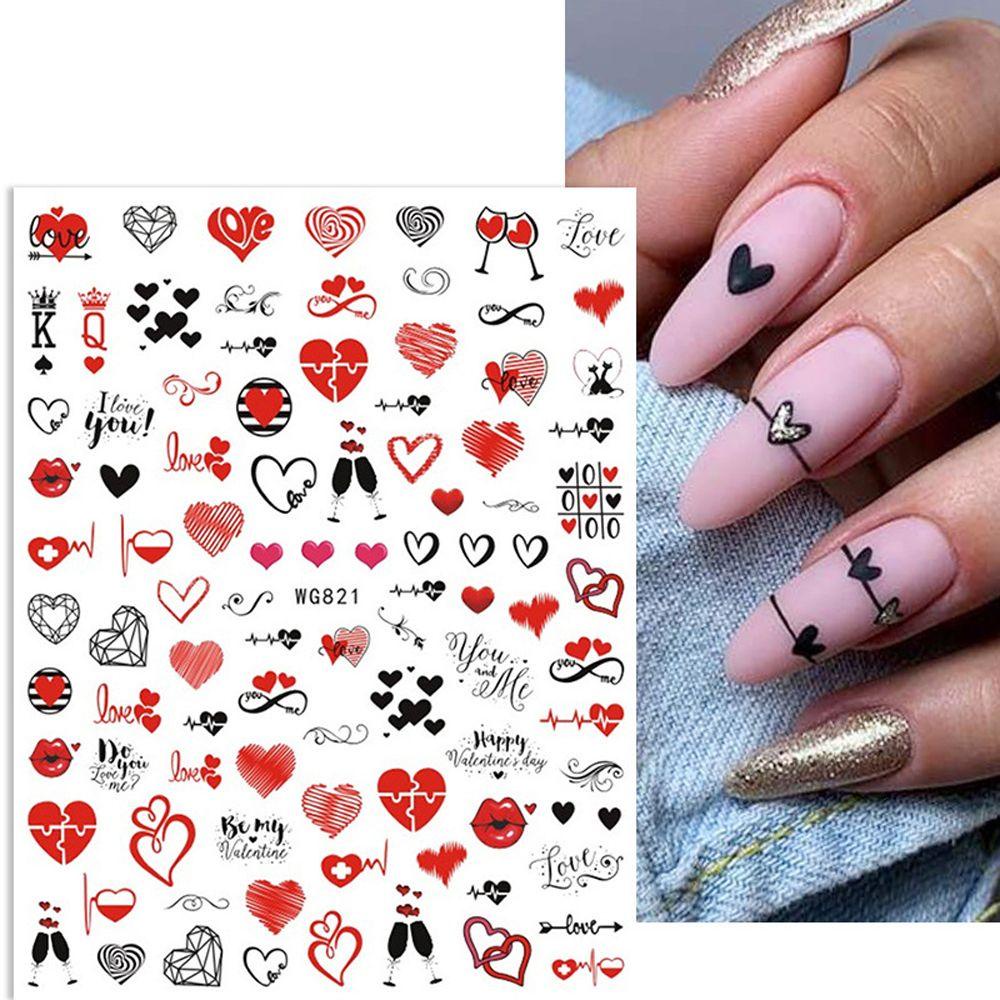 AUGUSTINA Agustina Valentine Day Stiker Kuku Gadis Hati Gelas Anggur Huruf Inggris Nail Decals