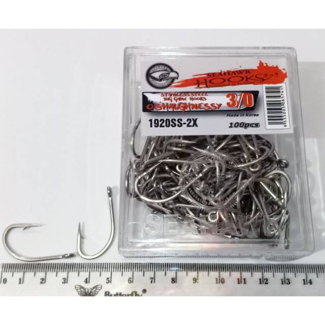SEAHAWK HOOK SIZE 3/0 MODEL 1920SS-2X QTY.100PC O'SHAUGHNESSY SUPER STAINLESS STEEL KAIL PANCING