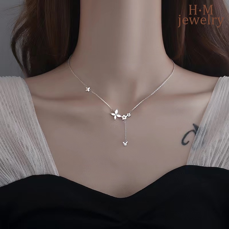Butterfly Kalung Rantai Dengan Liontin Kupu-Kupu + Bunga + Rumbai Untuk Wanita 2022