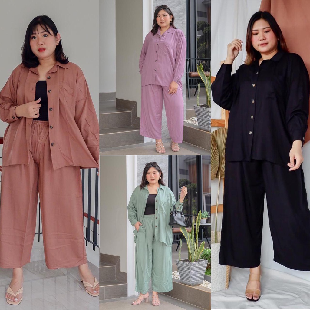 BIGWELL.ID MOZIA SET POLOS  - SETELAN WANITA BIG SIZE / SETELAN JUMBO / PIYAMA RAYON