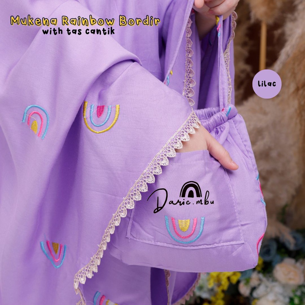 Mukena Anak Tanggung Remaja Bordir Rainbow  Tas Cantik Pelangi Katun Rayon Premium