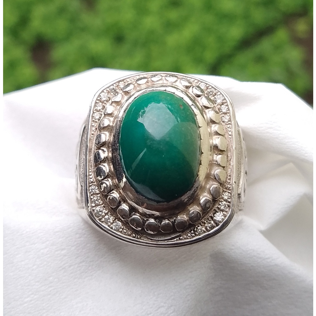 Natural Pirus Persia Hijau Kedondong Polos Ring Perak 925 HD