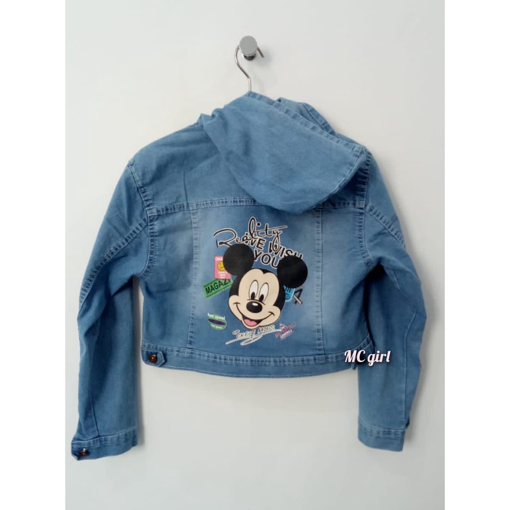 MC girl - Jaket Jeans Crop Gambar Belakang Wanita / Jacket Lepis Topi Gambar / Jaket Denim Hoodie