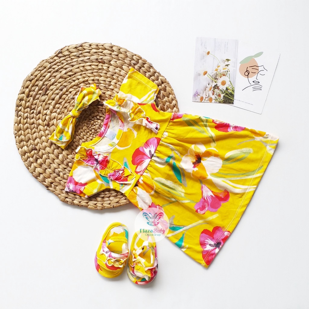 Plazababyku MX GISELLE SET SANDAL setelan bayi motif bunga yang lucu free headband + sandal