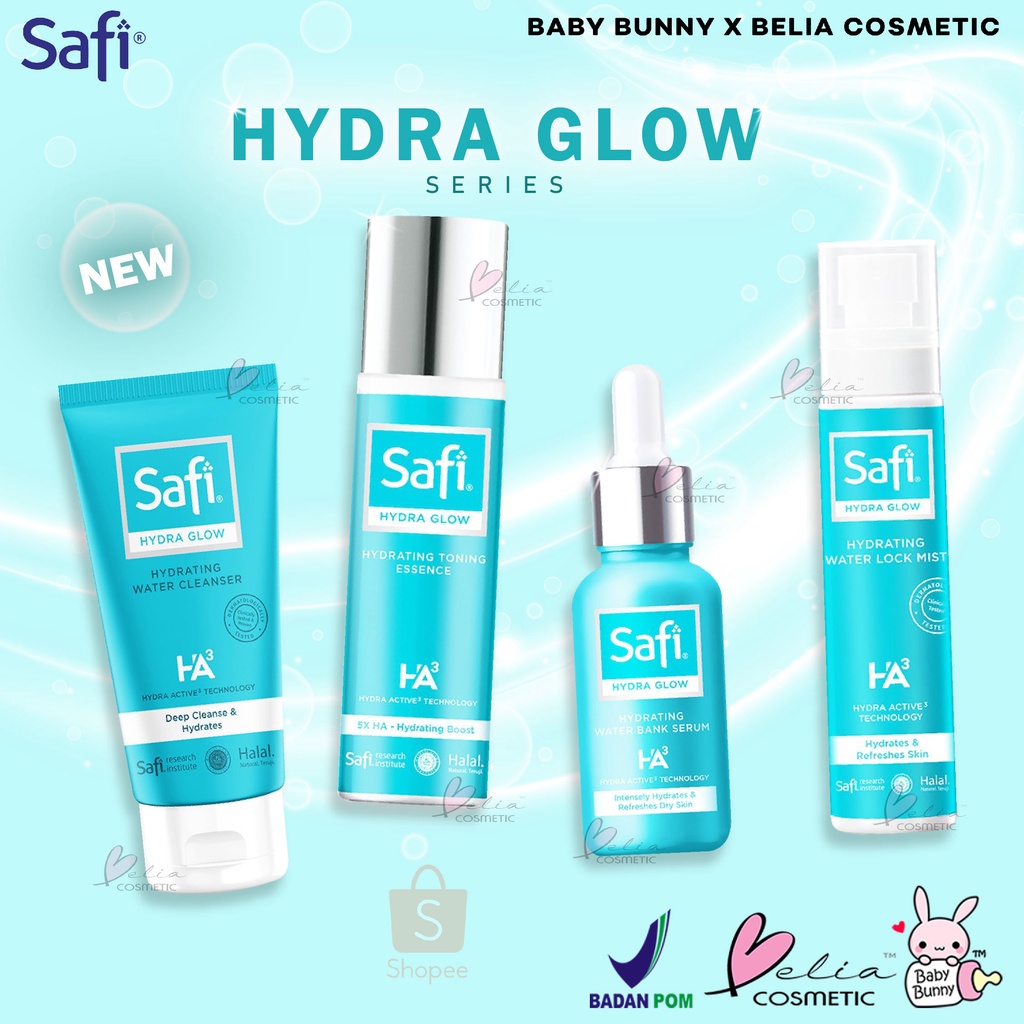 ❤ BELIA ❤ SAFI Hydra Glow Series Hydrating Water Cleanser | Bank Serum | Lock Mist | Toning Essence | Toner | Serum Wajah | Facial Wash | BPOM