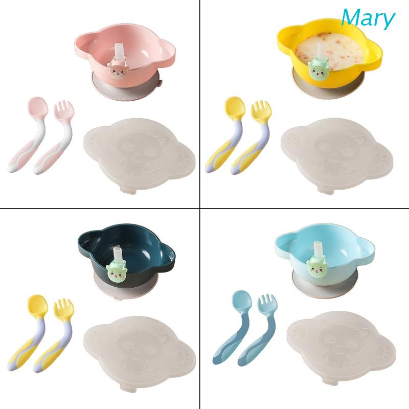 Mary Set Piring + Sendok + Garpu + Sedotan Bayi Anti Slip