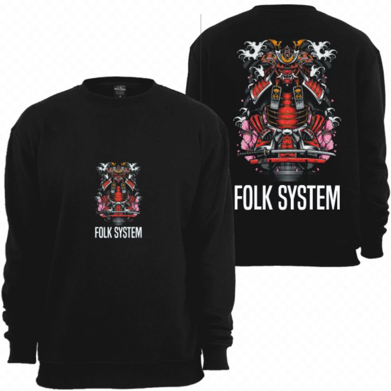 Sweater Crewneck Pria Original folksystem Motif Japan