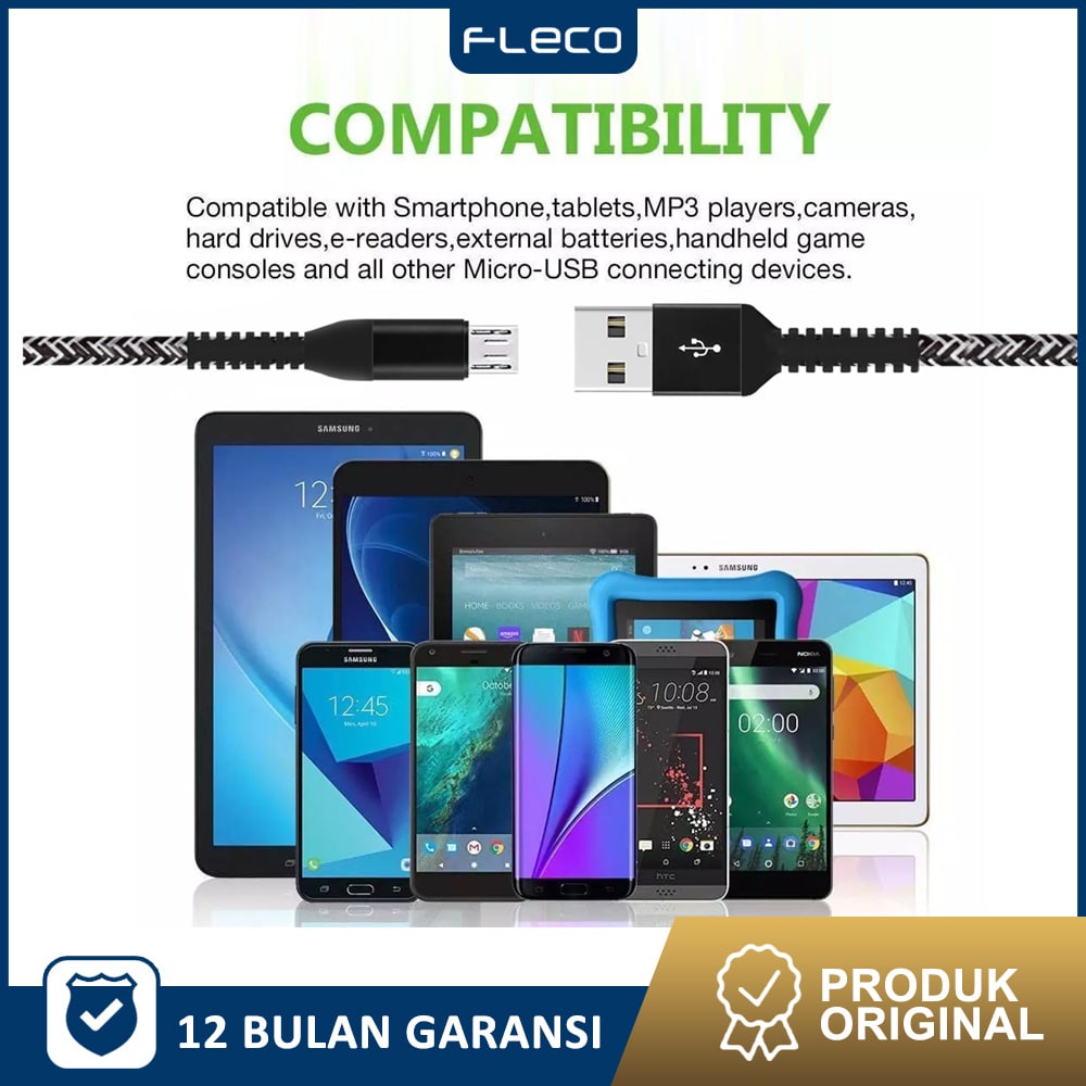 Kabel data USB  Type C fast charging 3.1A Micro USB Micro F-4 FLECO - Garansi 1 Tahun Rusak Ganti Baru