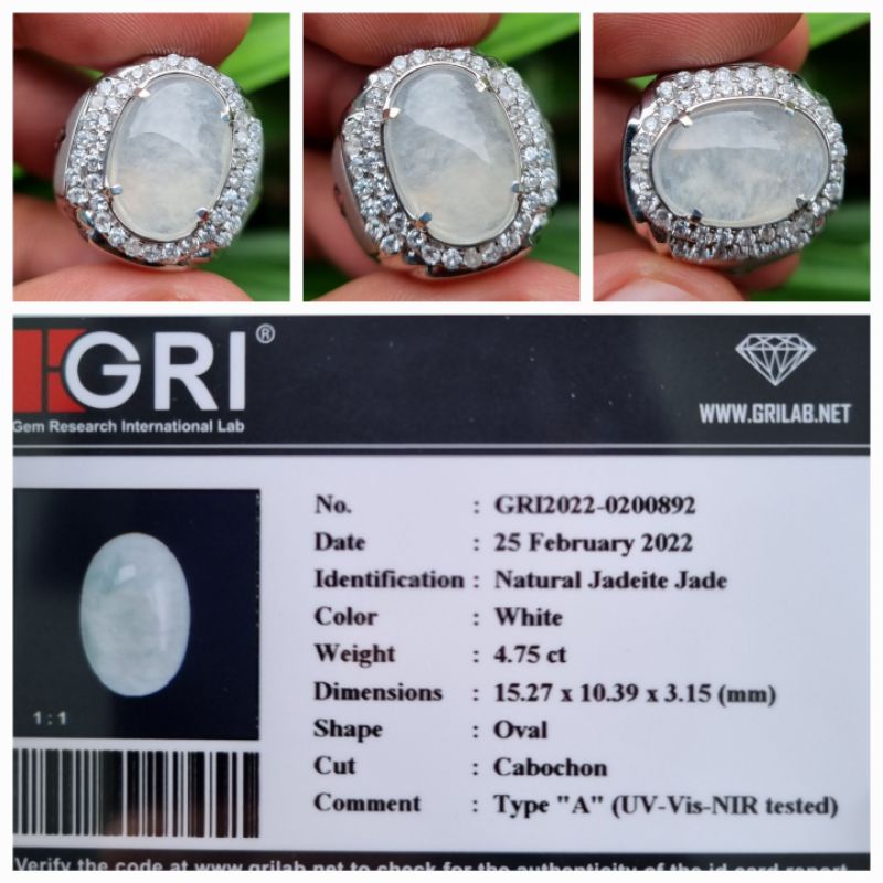 Natural Icy Jade Jadeite Jade Type A Giok Burma Myanmar Memo 4.75 crt