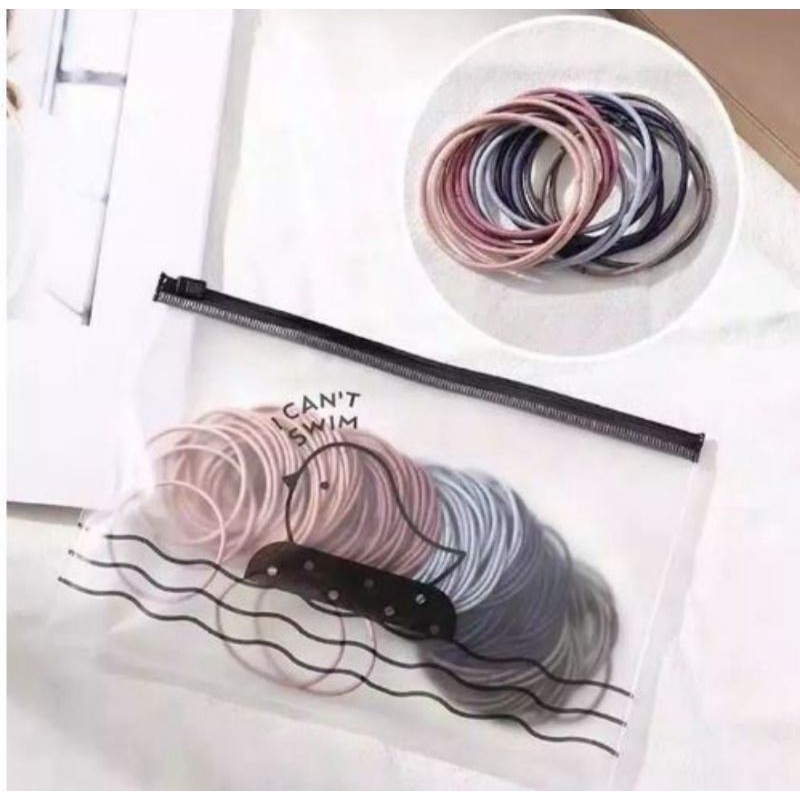 karet rambut ikat rambut karet korea isi 100pcs gratis pouch free pouch