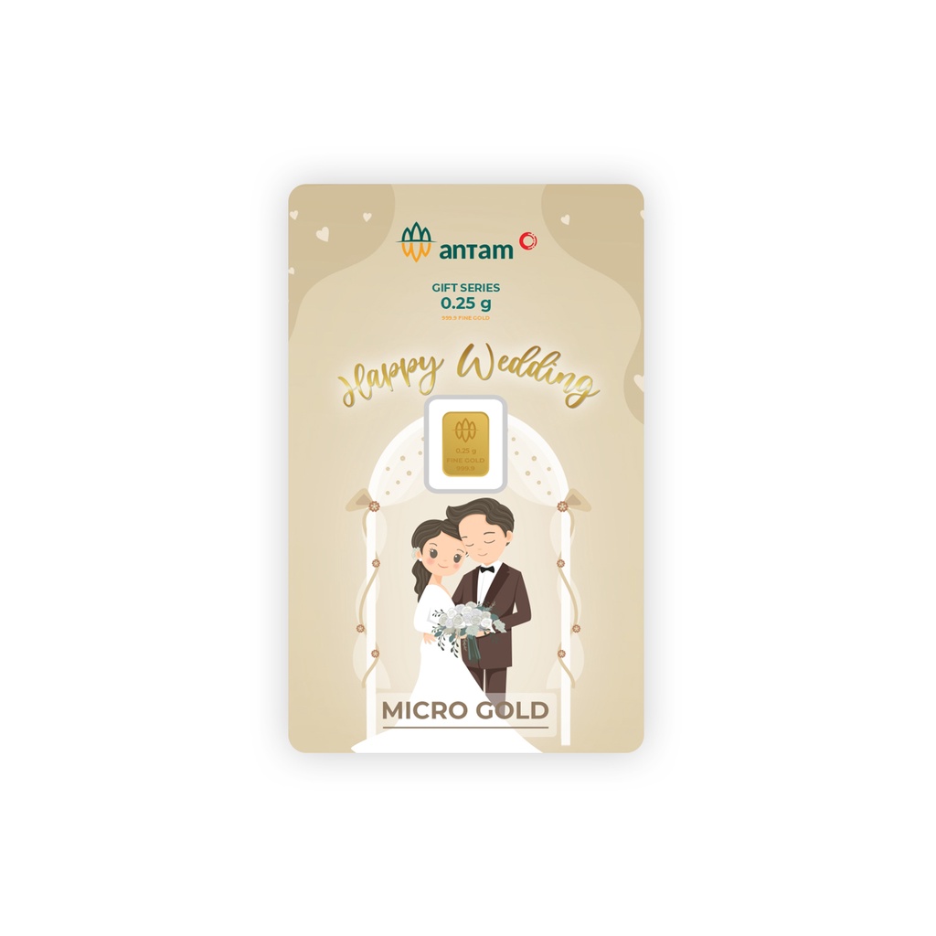 KADO PERNIKAHAN INTERNATIOINAL MICRO GOLD EMAS ANTAM HARTADINATA 0.25 GRAM HAPPY WEDDING INTERNASION