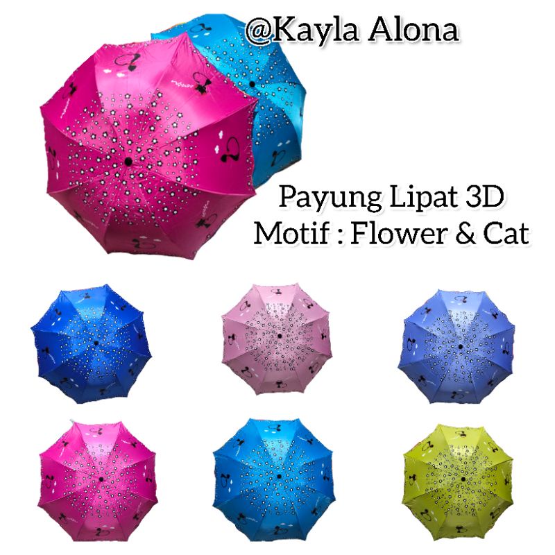 ( NF - 6 )Payung Lipat 3D Motif : Flowers &amp; Cat