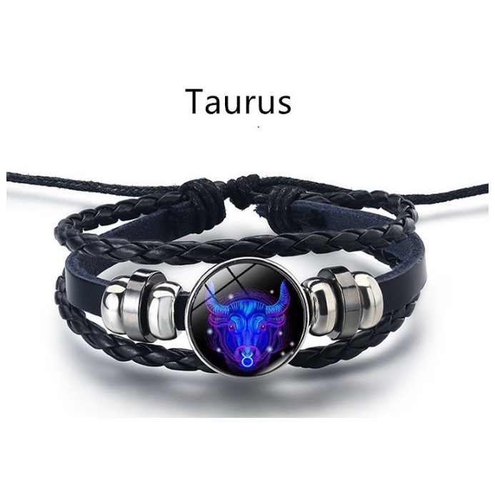 Gelang Kulit Asli Zodiak Luminous Astronomi Vintage Trendy Leather