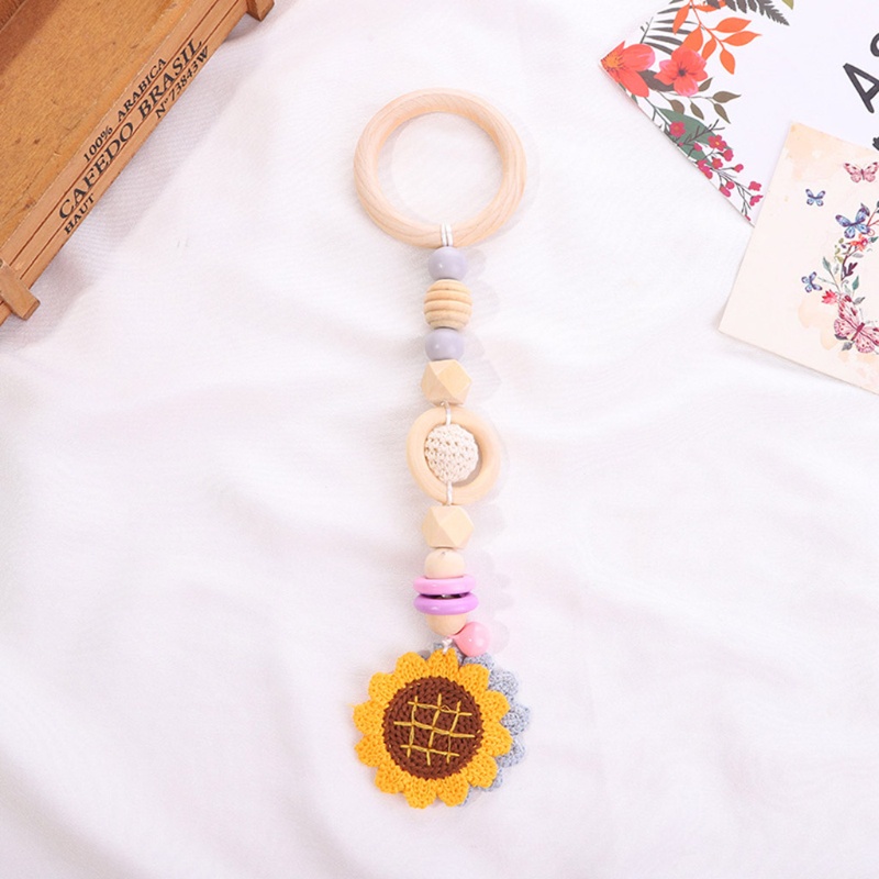 Mary 4pcs / Set Mainan Rattle / Teether Gantung Dengan Frame Kayu Untuk Stroller Bayi