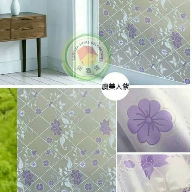 Sticker kaca sunblast motif bunga ungu square