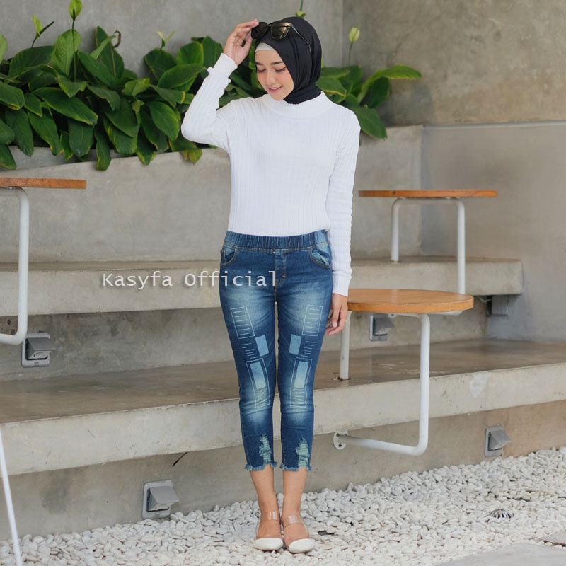 LEXY CELANA JEANS SOBEK 7/9 LASER KOTAK // LESLAR JEANS LEGGING FULL KARET