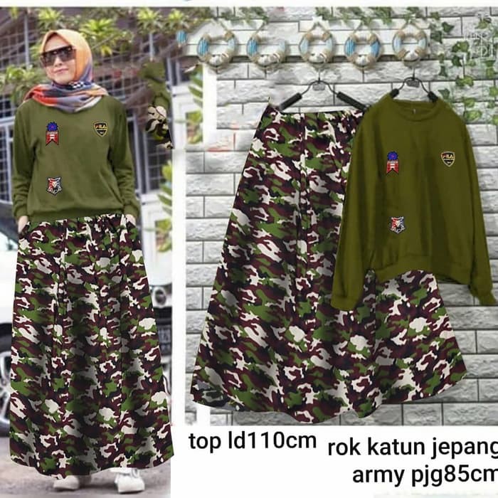 SPESIAL ATASAN PAKAIAN WANITA MUSLIM GAUN SETELAN baju remaja wanita set rok army hijau xl bordir ba
