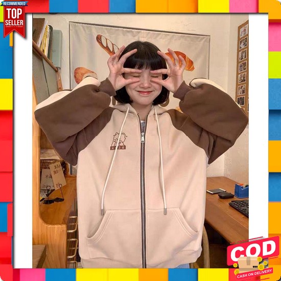 Beautify Sweater Hoodie Oversize Wanita | Switer Wanita Kekinian Korea Hodie Jacket Bear Bordir | J